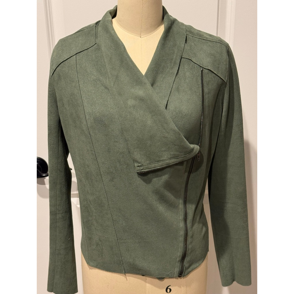 Women's [BLANKNYC] Green Faux Micro Suede Asymmetrical stretch moto Zip Jacket M
